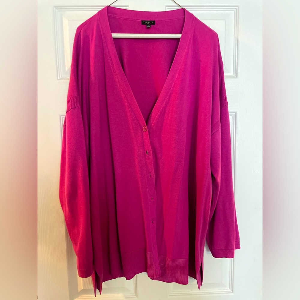 Talbots Hot Pink V-Neck Button Cardigan